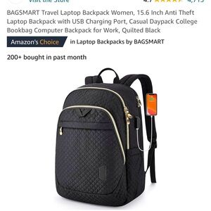 Black quilted backpack with USB charging